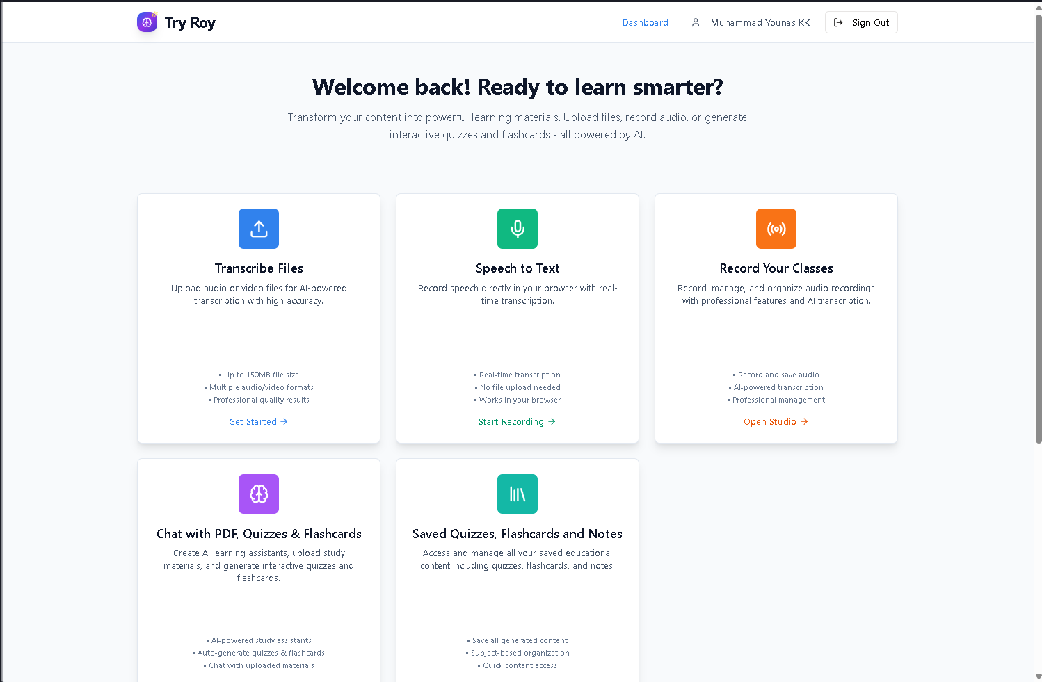 TryRoy SaaS preview